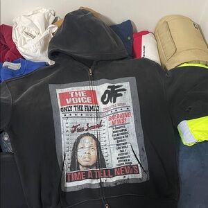 Black Graphic Hoodie with Newspaper Print